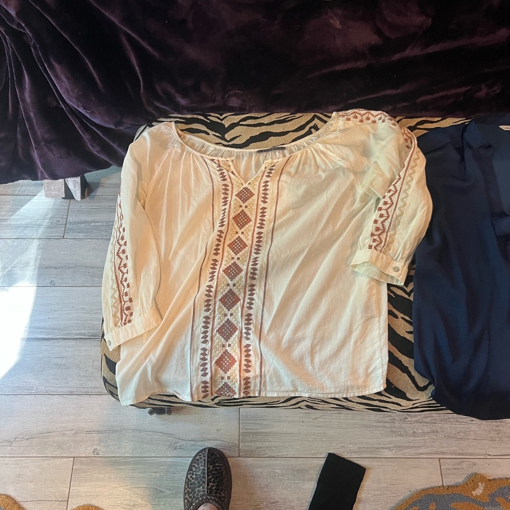 Velvet by Graham & Spencer Cream Blouse with Brown Accents